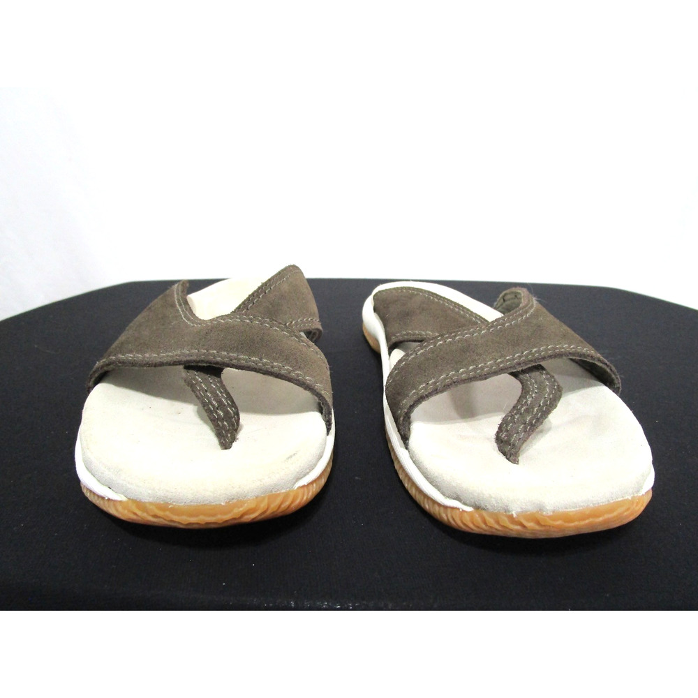 L.L. Bean Olive Green Suede Leather Toe Loop Slide Sandals Women Sz 8 - Picture 3 of 11